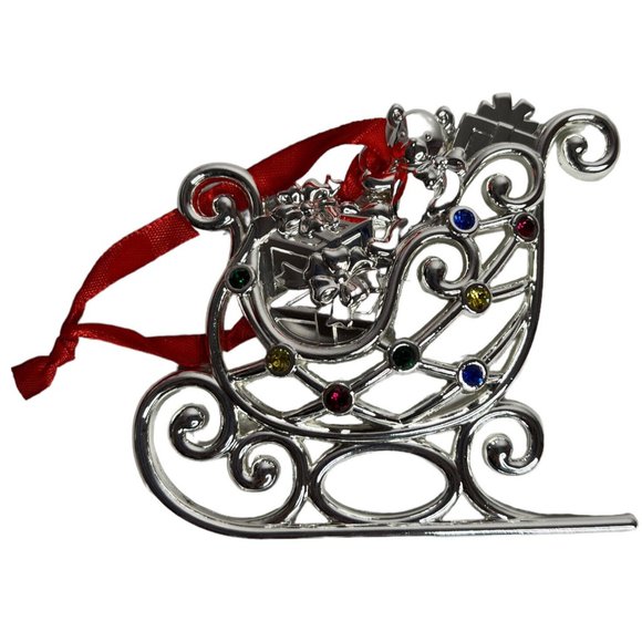 Lenox Sparkle‎ Scroll Multicolor Gems Sleigh Silver plate Christmas Ornament - Picture 1 of 3